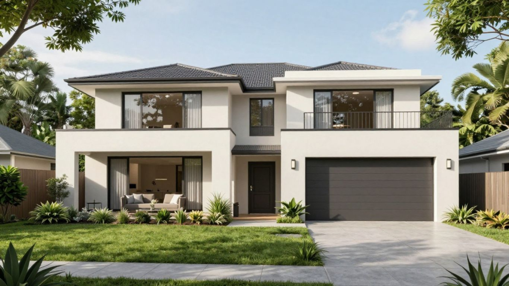 Modern duplex homes with green lawns in NSW.